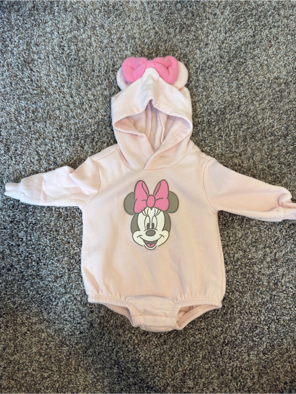 Pink Minnie Mouse Hooded Baby Onesie
